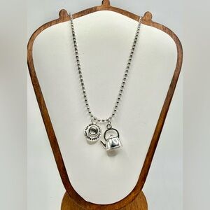 Silver Teapot Charm Necklace Tea Cup Pendant Whimsical